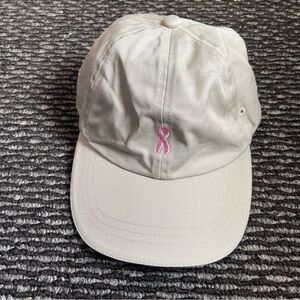 Cream Baseball Cap with Pink Ribbon Embroidery